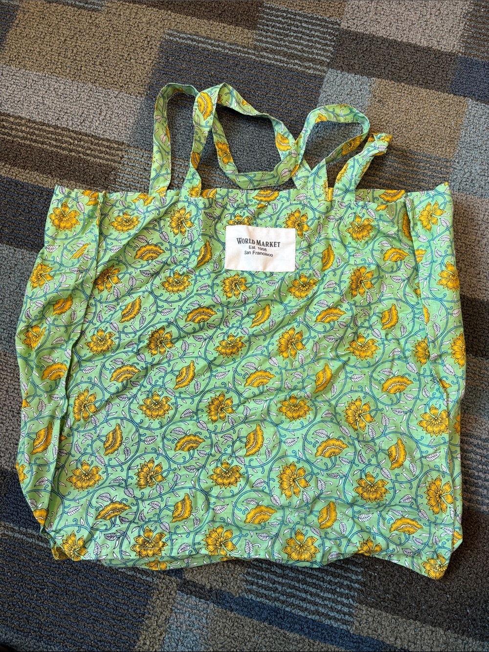 Cost Plus World Market Yellow Floral Green Tote Bag